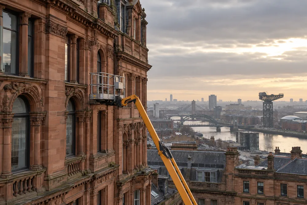 Red sandstone architecture and commercial streets in Glasgow