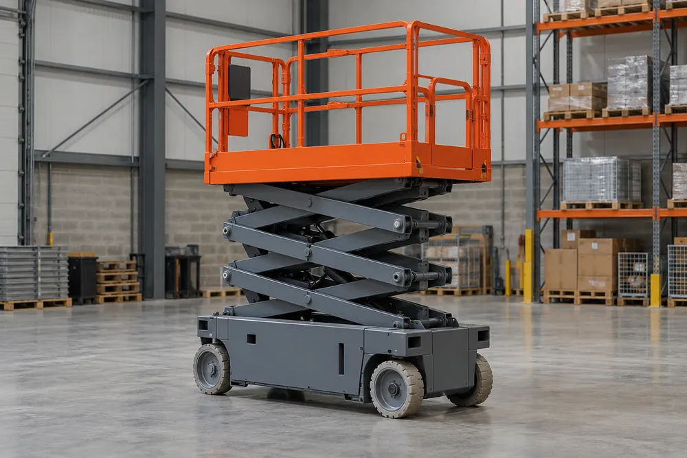 Scissor lift providing vertical access inside a commercial warehouse